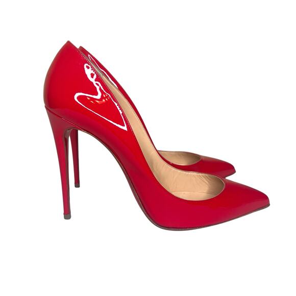 Christian Louboutin Kate 110 Red Patent Leather Pointed Toe Pumps Size EU 38.5 - Picture 1 of 9